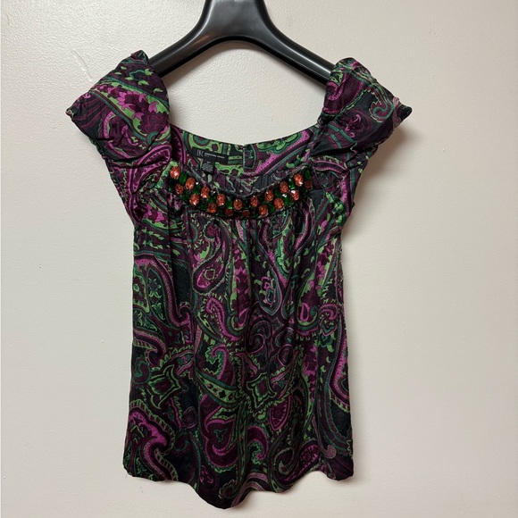 INC International Concepts Tops - INC International Concepts Paisley Blouse - Purple and Green